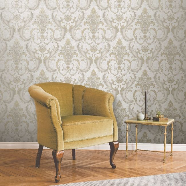 Sonta Damask Gold & Cream Italian Vinyl Wallpaper by Vasari 539769 539769